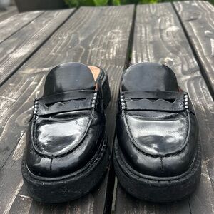 Reformation Black Patent Penny Loafer Mules